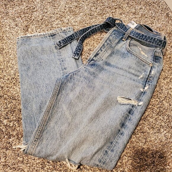 Agolde 90s Belted Distressed Jeans Light Blue 25 - Picture 1 of 5